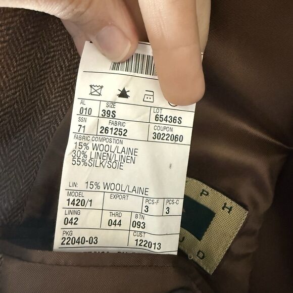 Joseph Abboud Blazer Men's 39S Brown Wool Linen Silk 3 Button Front Inner Pocket - Picture 9 of 12